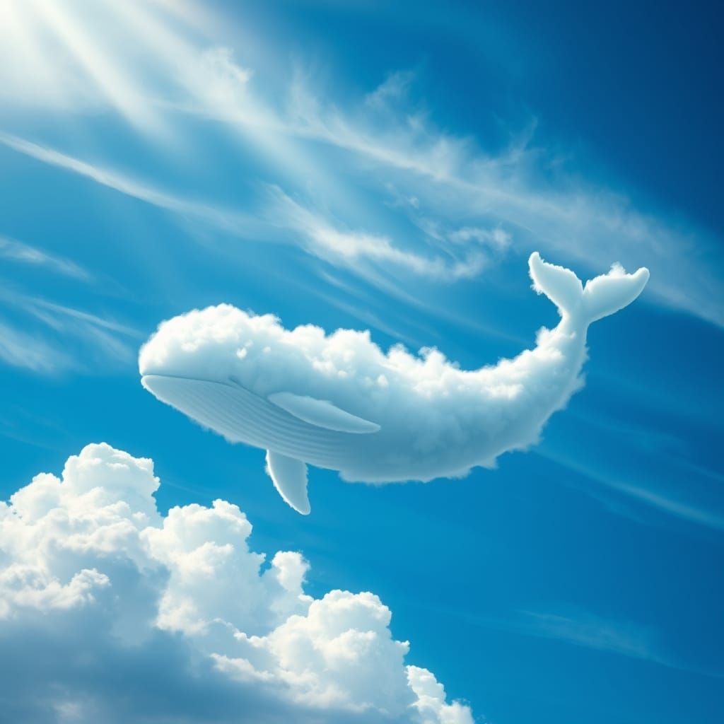 Ethereal White Whale Soars in Heavenly Blue