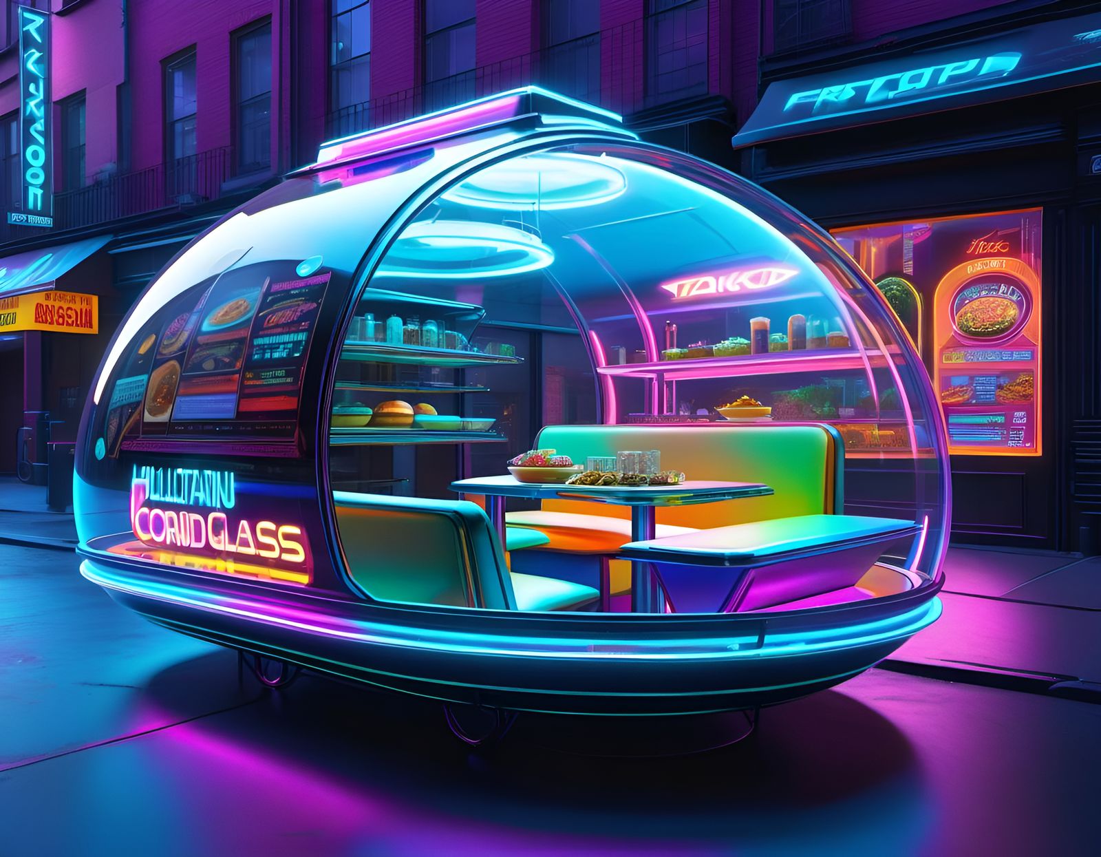 Y2K Floating Food Truck with Hologram Menus