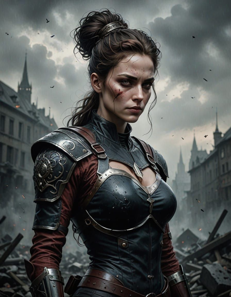 Heroic Warrior Princess in Grim Dark Style
