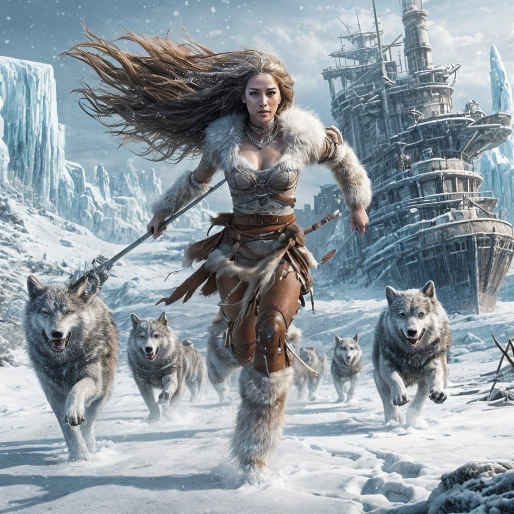 Inuit Woman Runs Through Frozen Wasteland