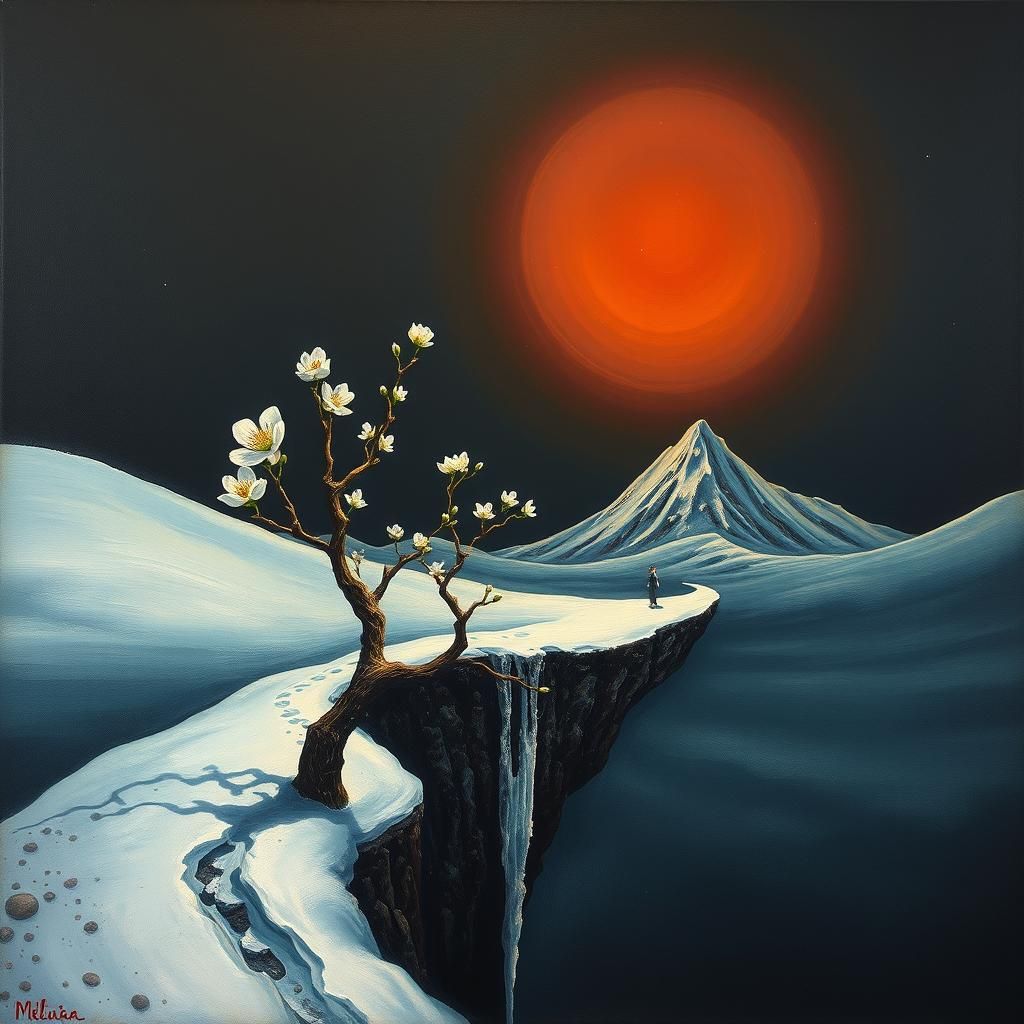 Surreal Blossoming Heart: A Dali-esque Oil Painting