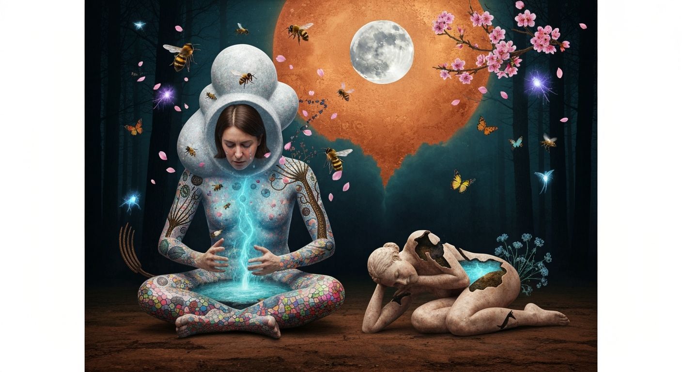 Female Sculptor in Abstract Creation, 1970s Surreal Bio-Art