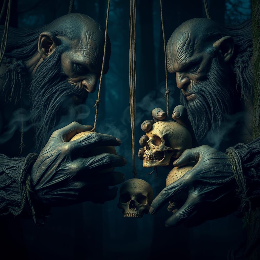 Giants Play Conkers with Skulls in Mystical Forest