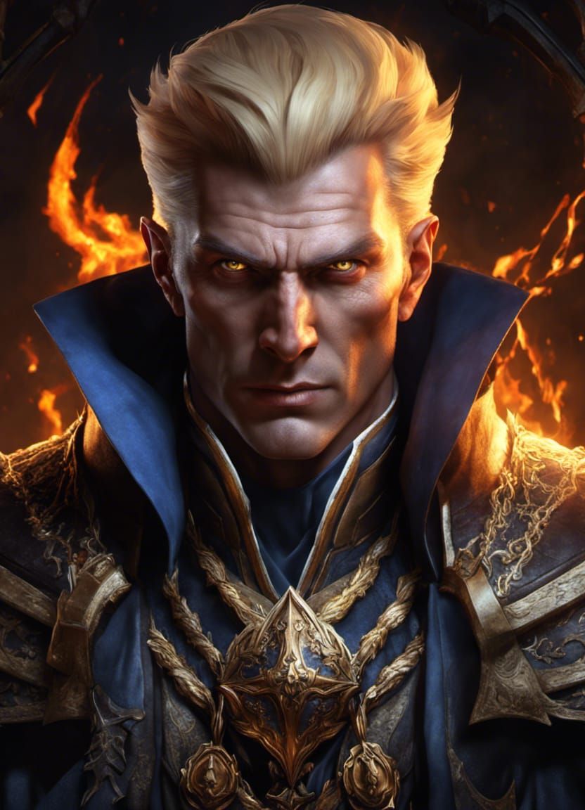 Evil Blonde Necromancer Portrait in Dark Fantasy Style