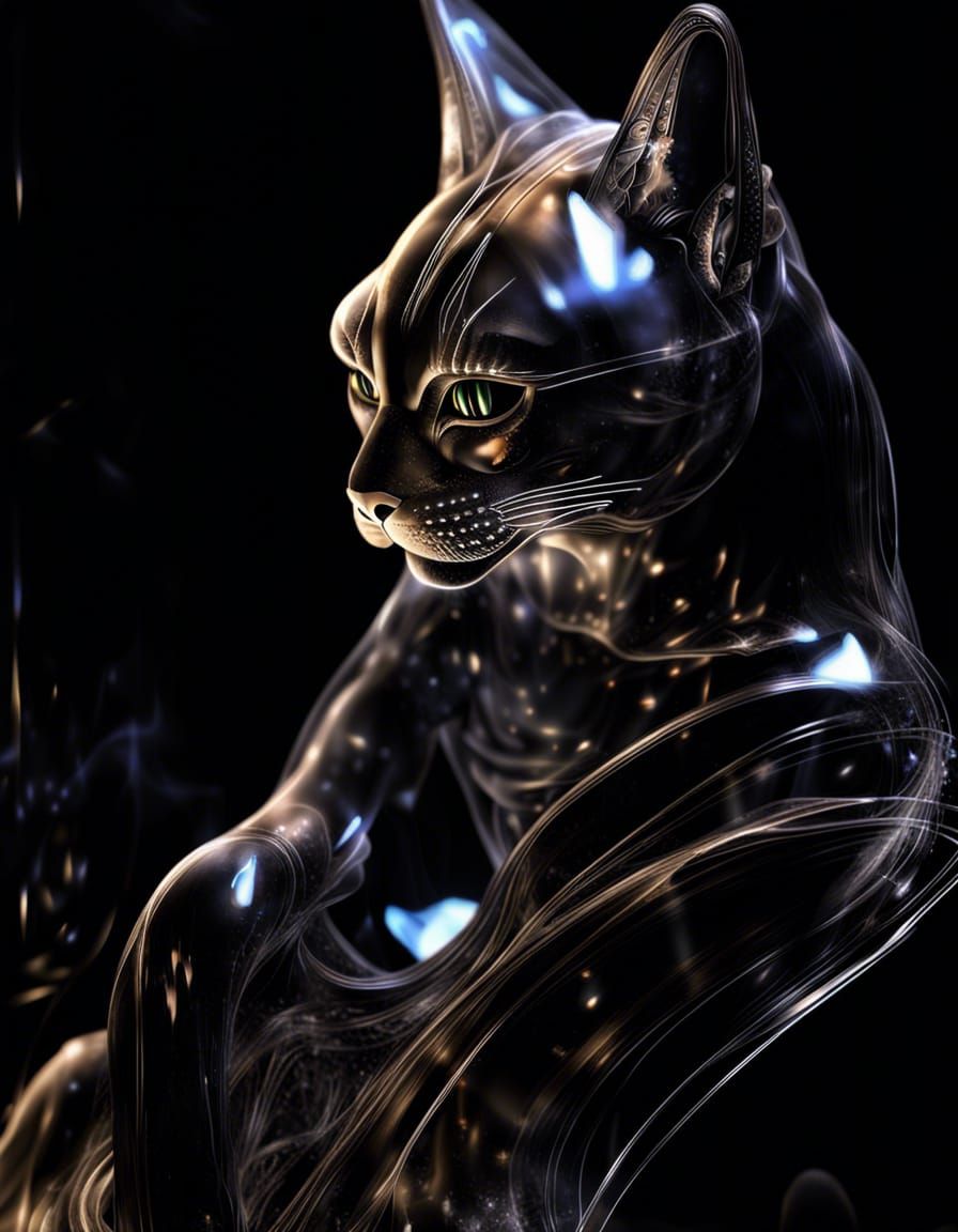 Ethereal Crystal Neko Emerging from Smoke