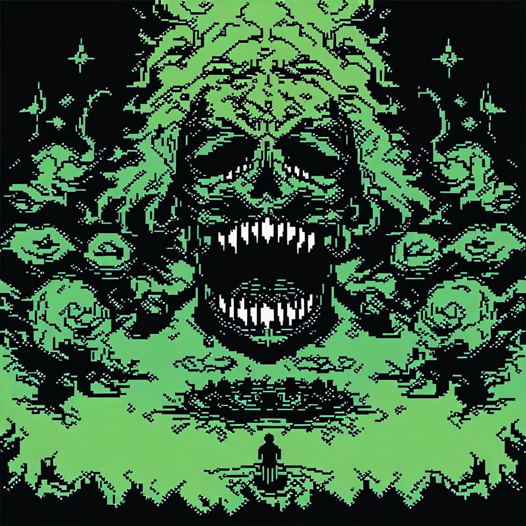 Pixel-Art Zombie in Black and White Comic Style