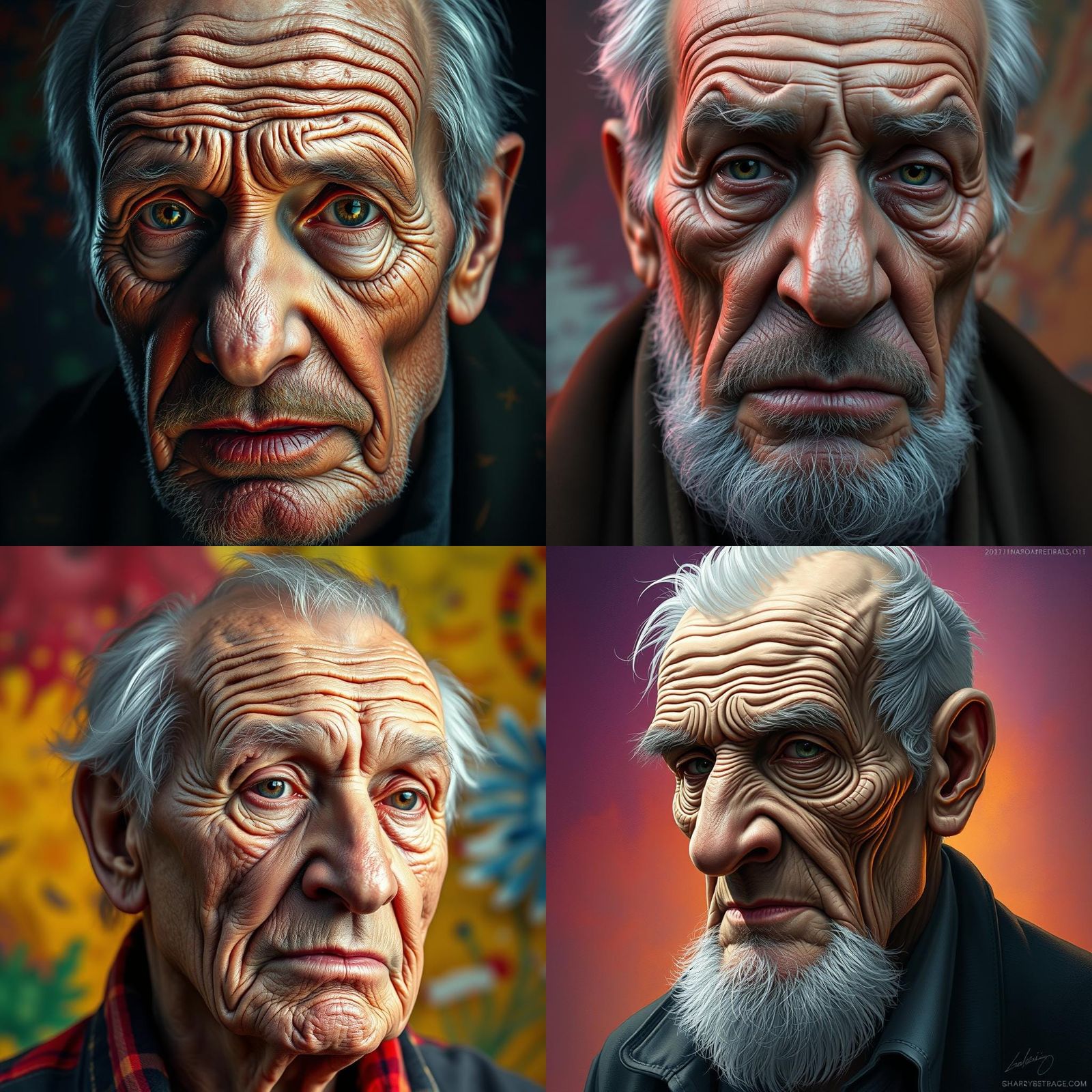 Hyperrealistic Portrait of Extremely Wrinkled Old Man