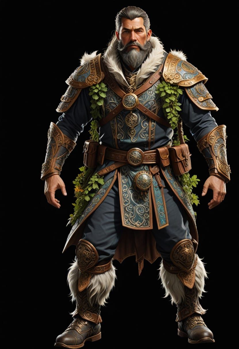 Powerful Druid in Lush Fantasy Landscape