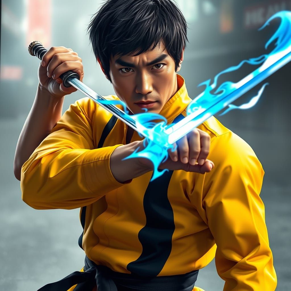 Dynamic Martial Artist with Katana in Anime Realism