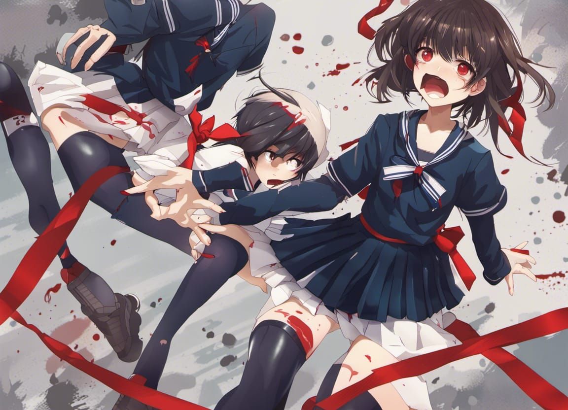 16k resolution, a girl in Japanese school uniform, a navy blue sailor top with a red ribbon, long navy blue pleated skir...