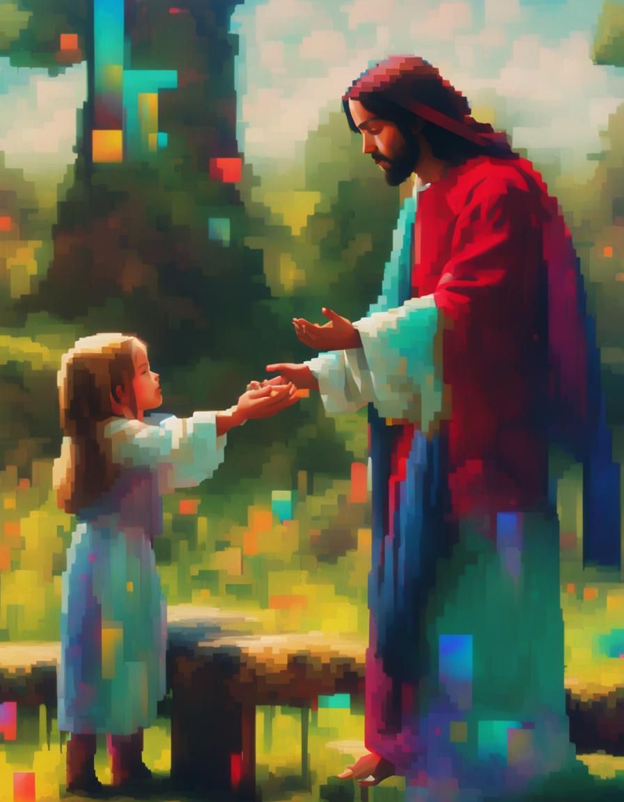 Jesus Heals the Child: Glitchcore Fantasy Art