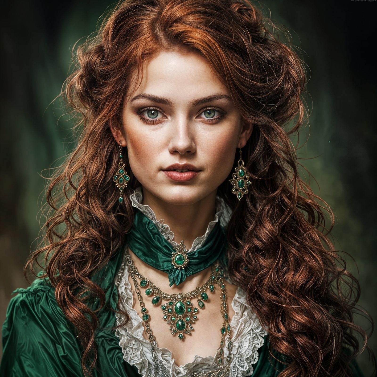 Victorian Beauty with Green Eyes and Red Hair