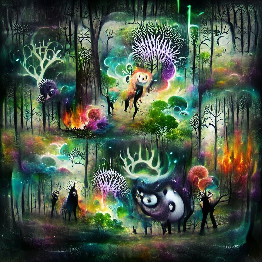 Enchanted Forest with Glowing Plants and Animals