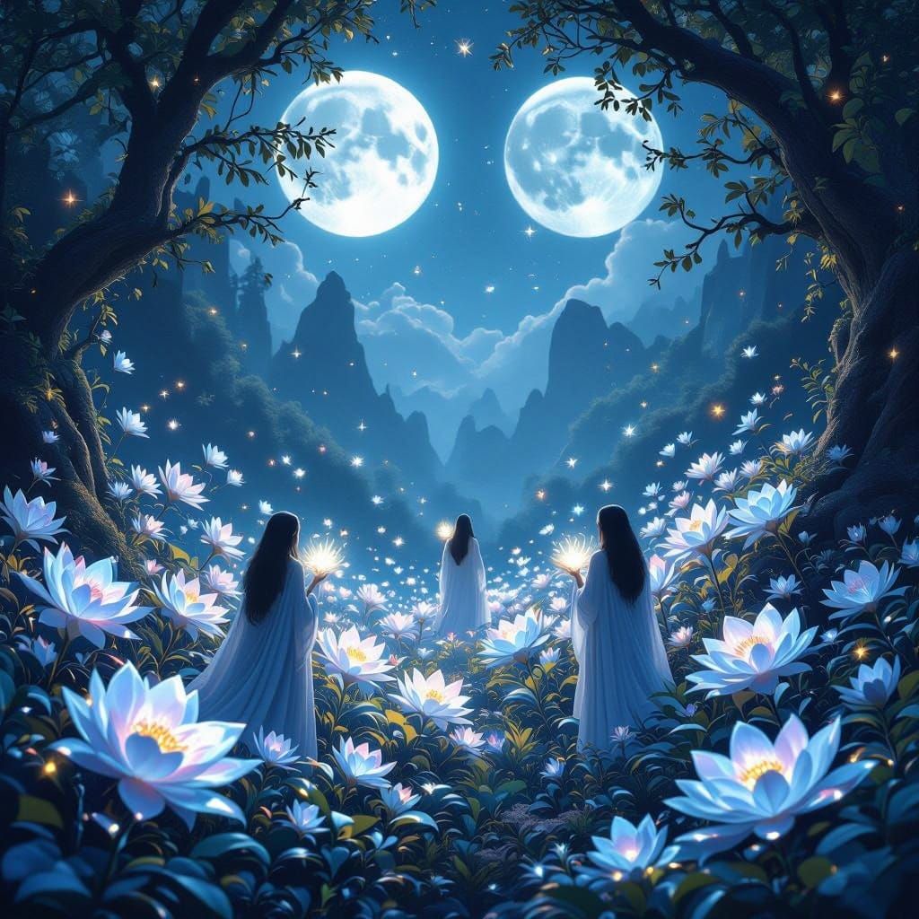 Moonlit Crystal Grove: A Fantasy Landscape of Cosmic Beauty