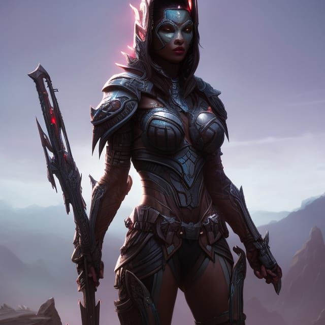 Scorpion Armored Woman in Desert Night