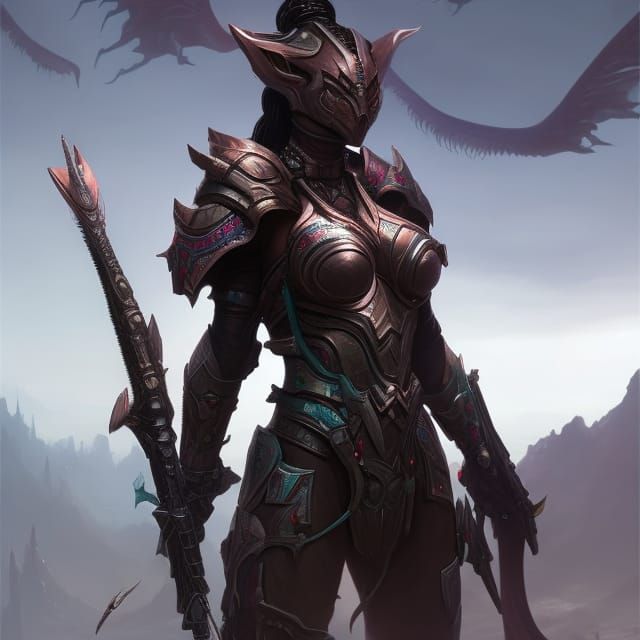 Scorpion Armored Woman in Desert Night, Fantasy Art