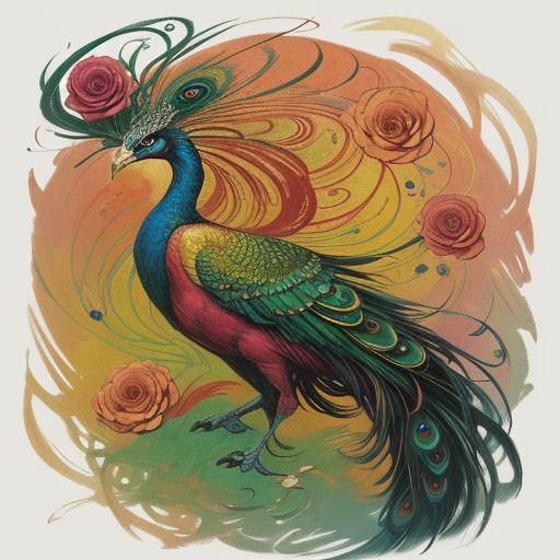 Dragon Peacock Woman in Abstract Fauvism Style