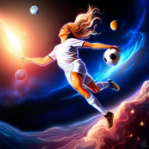 Gods Play Soccer with Planets in Starry Sky