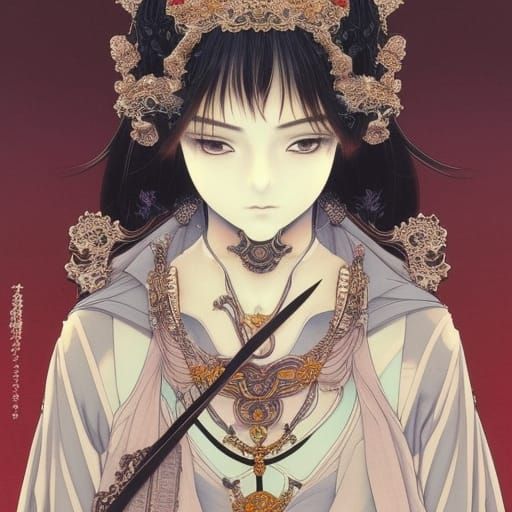 Anime Princess-Priestess in Prayer: Hyper-Detailed Portrait