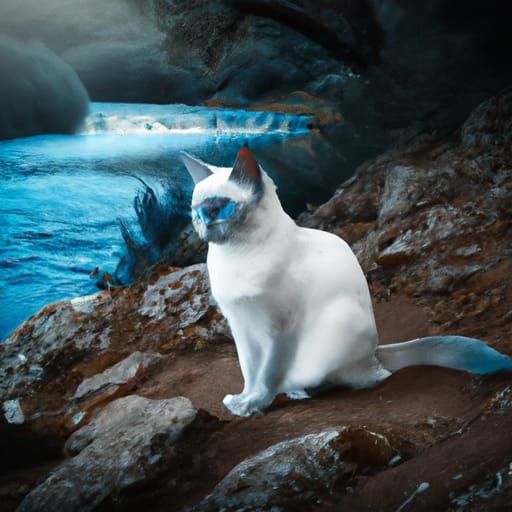 Elegant White Cat with Blue Eyes by River
