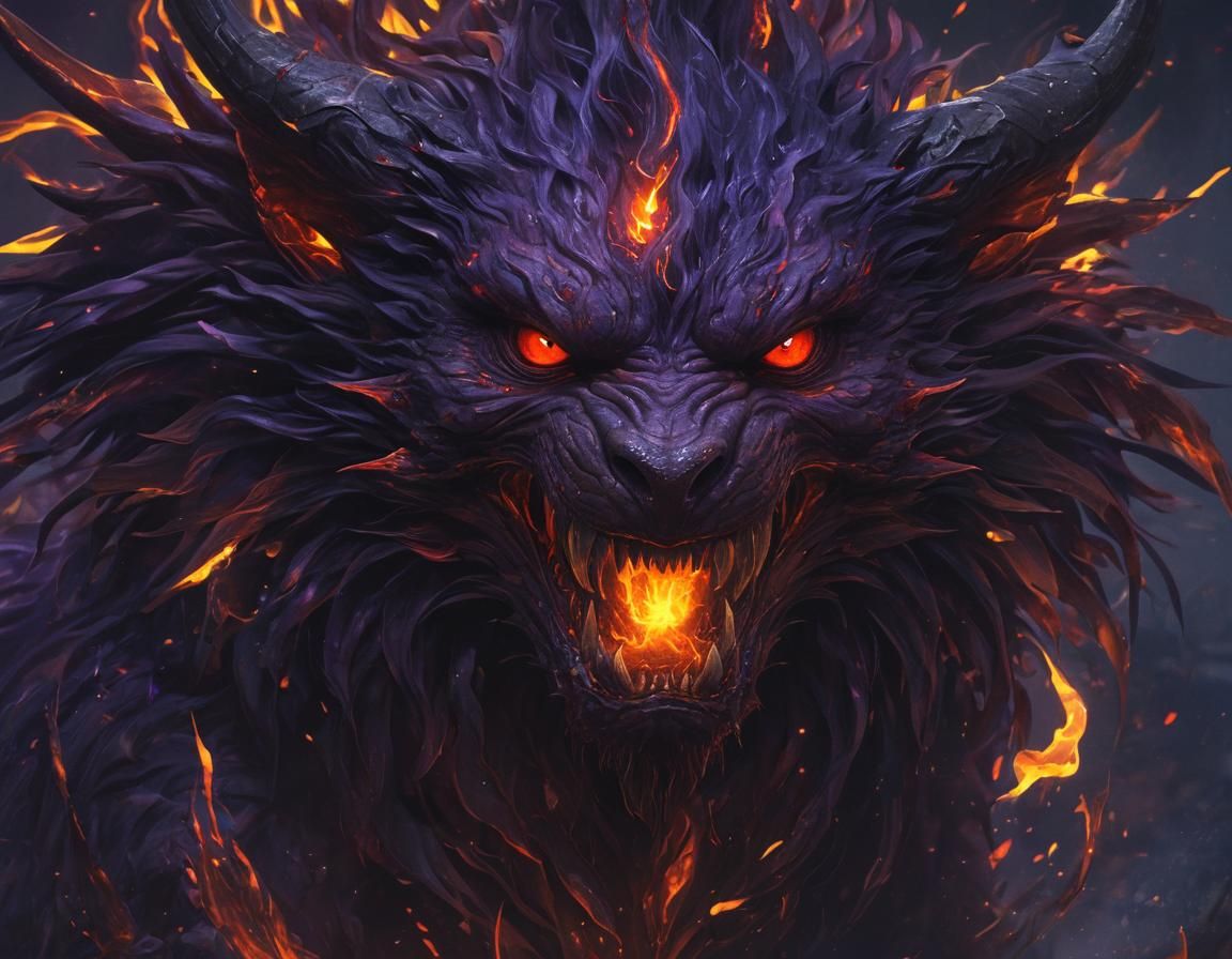 Terrifying Fire Beast in Dark Fantasy Style