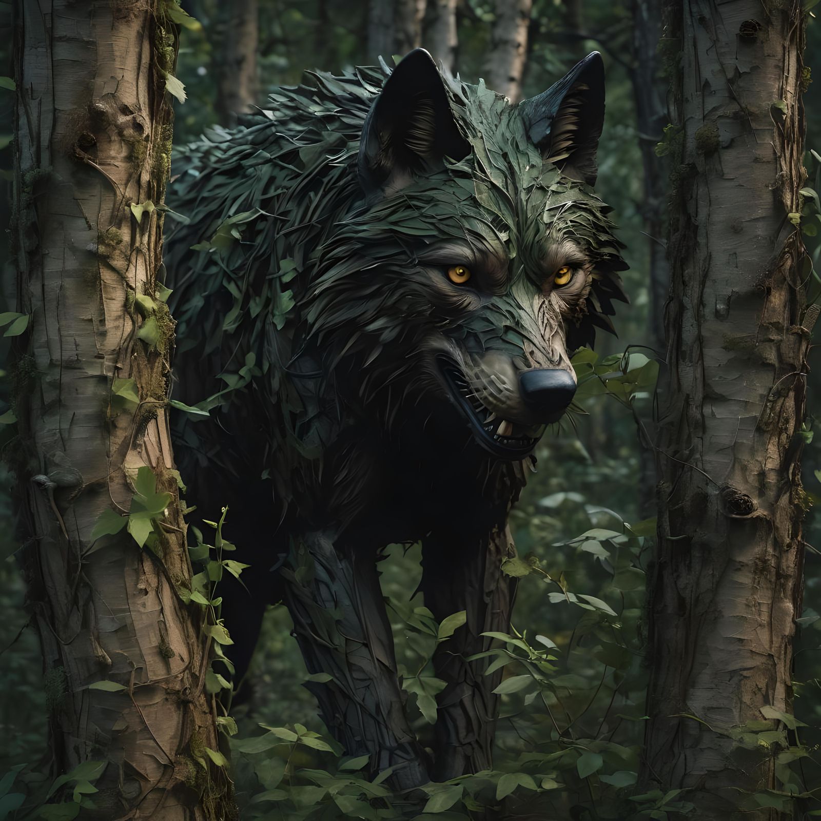 Dark Forest Wolf Elemental Stalking Prey