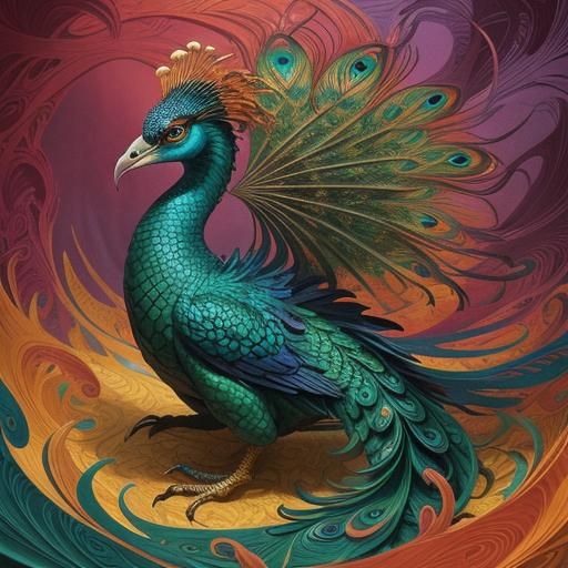 Dragon Peacock Woman in Abstract Fauvism Style