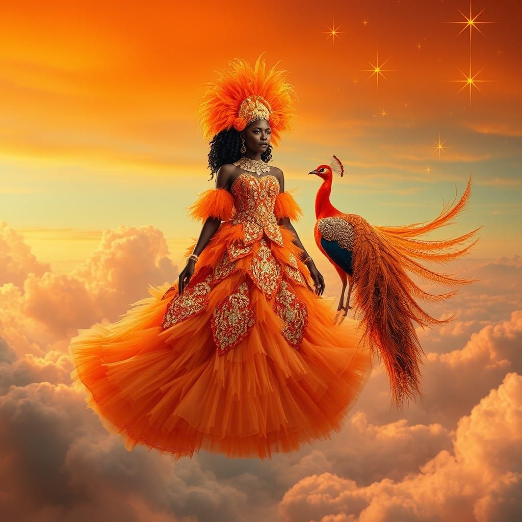 Majestic African Queen in Vibrant Orange Regalia