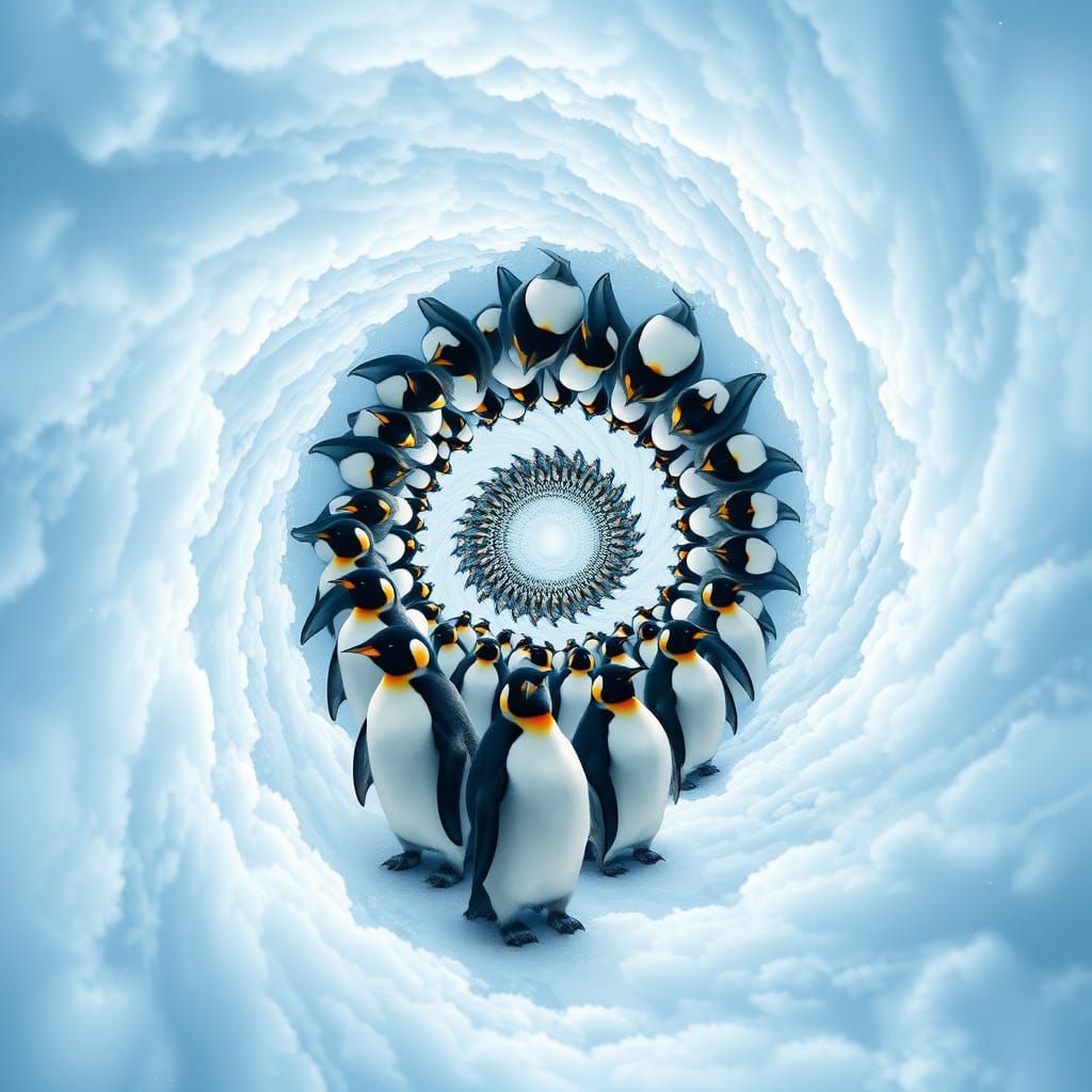 Penguins Spiral into Cosmic Event Horizon