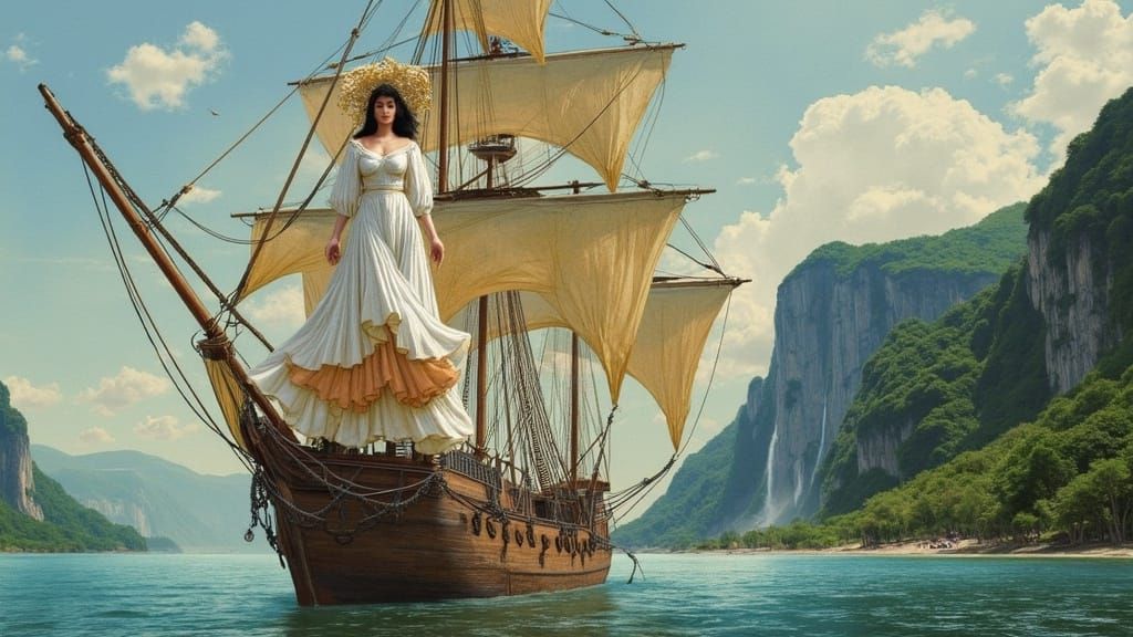 Giantess on Ancient Sailing Ship