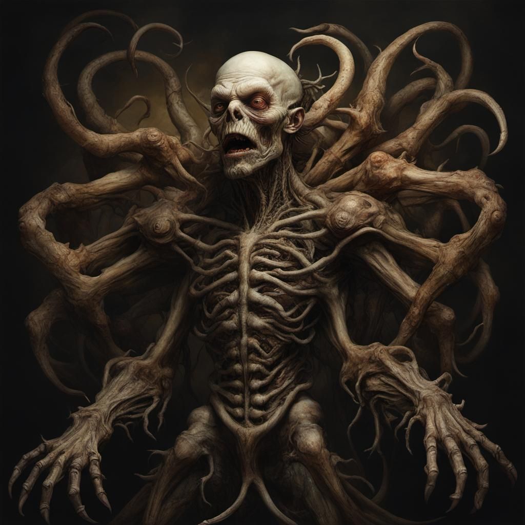 Surreal Multi-Armed Monster in Maximalist Mannerism