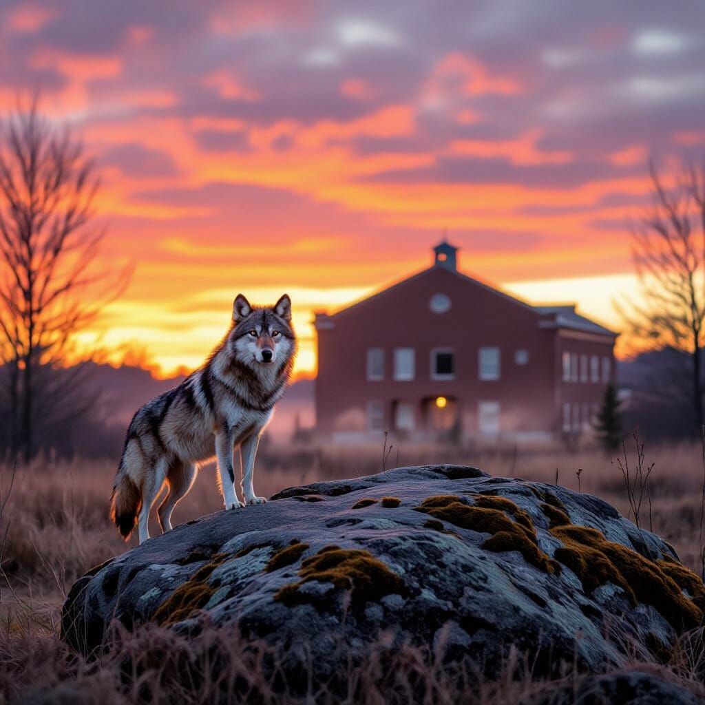 Lone Wolf at Sunrise Overlooks Brick Gym