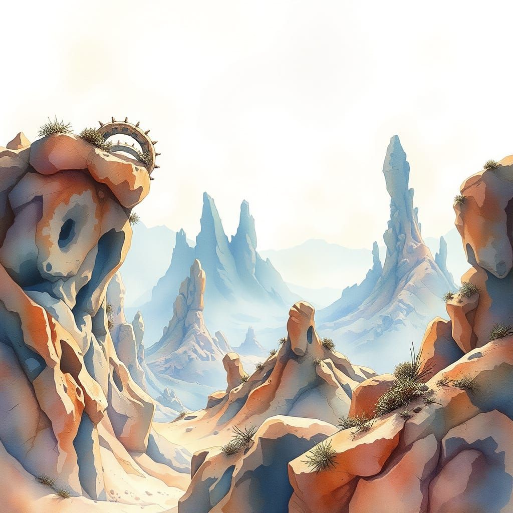 Dreamy Alien Landscape in Watercolor Style