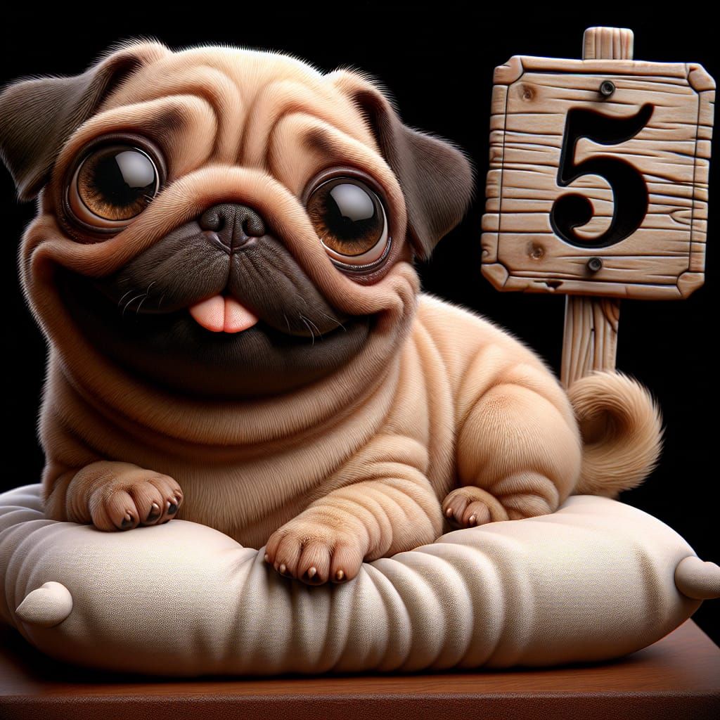 Adorable Chubby Pug with Sign, 19th-Century Realism