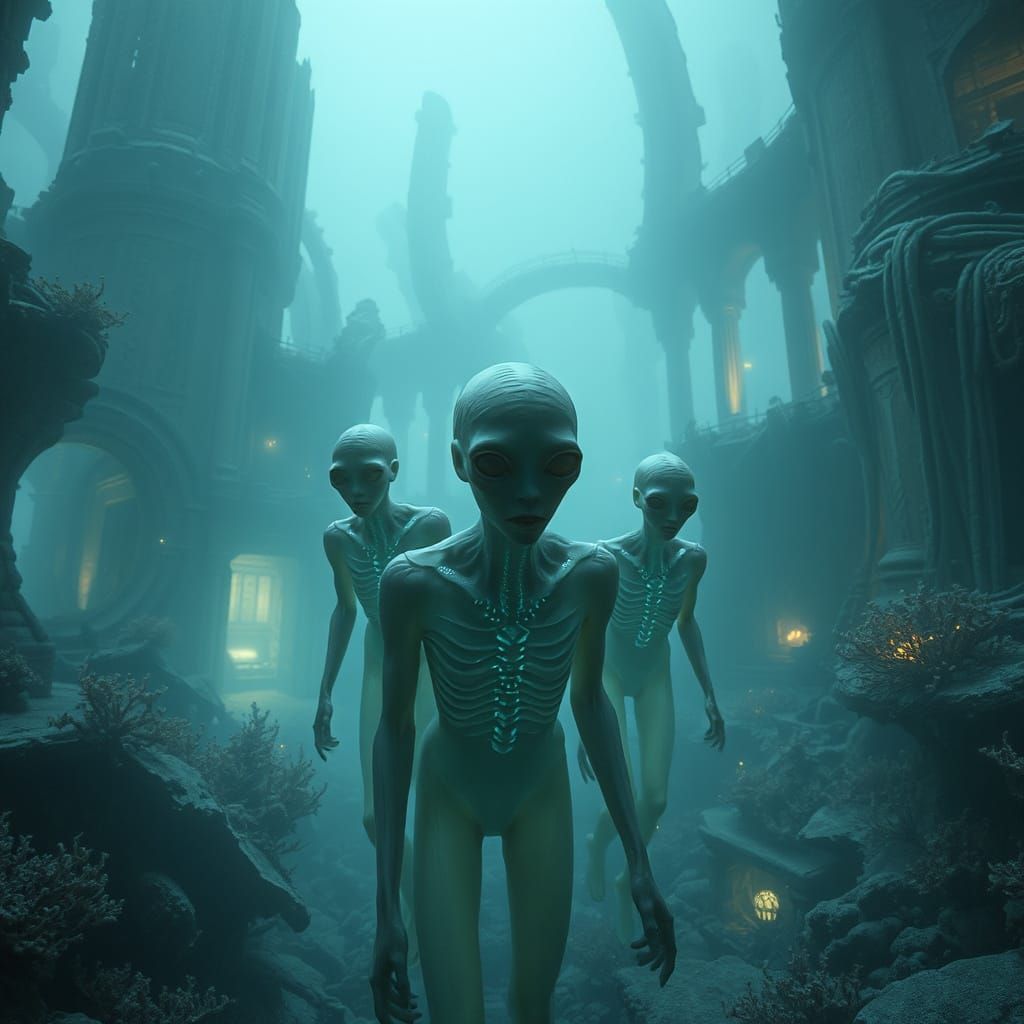 Bioluminescent Humans Inhabit Submerged City Ruins