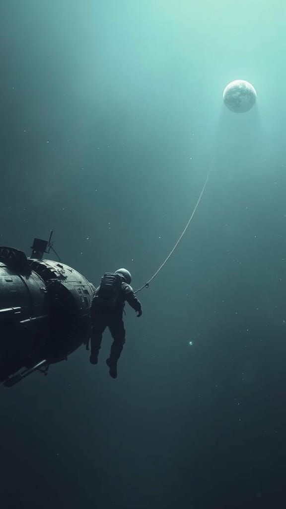 Astronaut Adrift Near Earth in Melancholic Sci-Fi Art