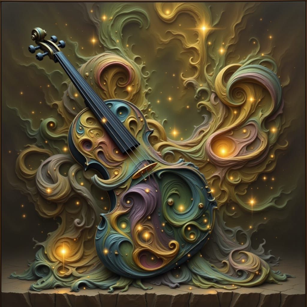 Blue Violin in Psychedelic Cosmic Swirls