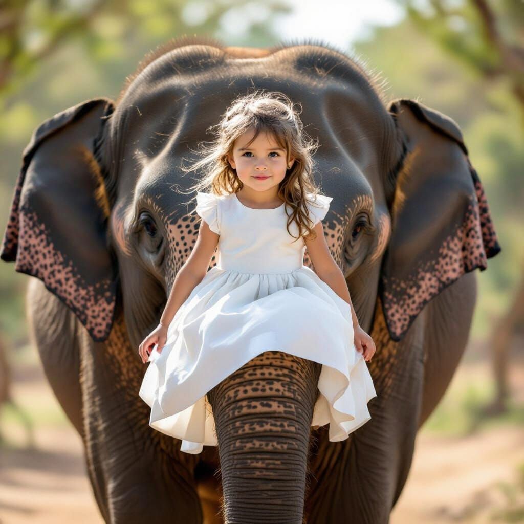 Proud Girl Emerges From Elephant Trunk in Humorous Photo
