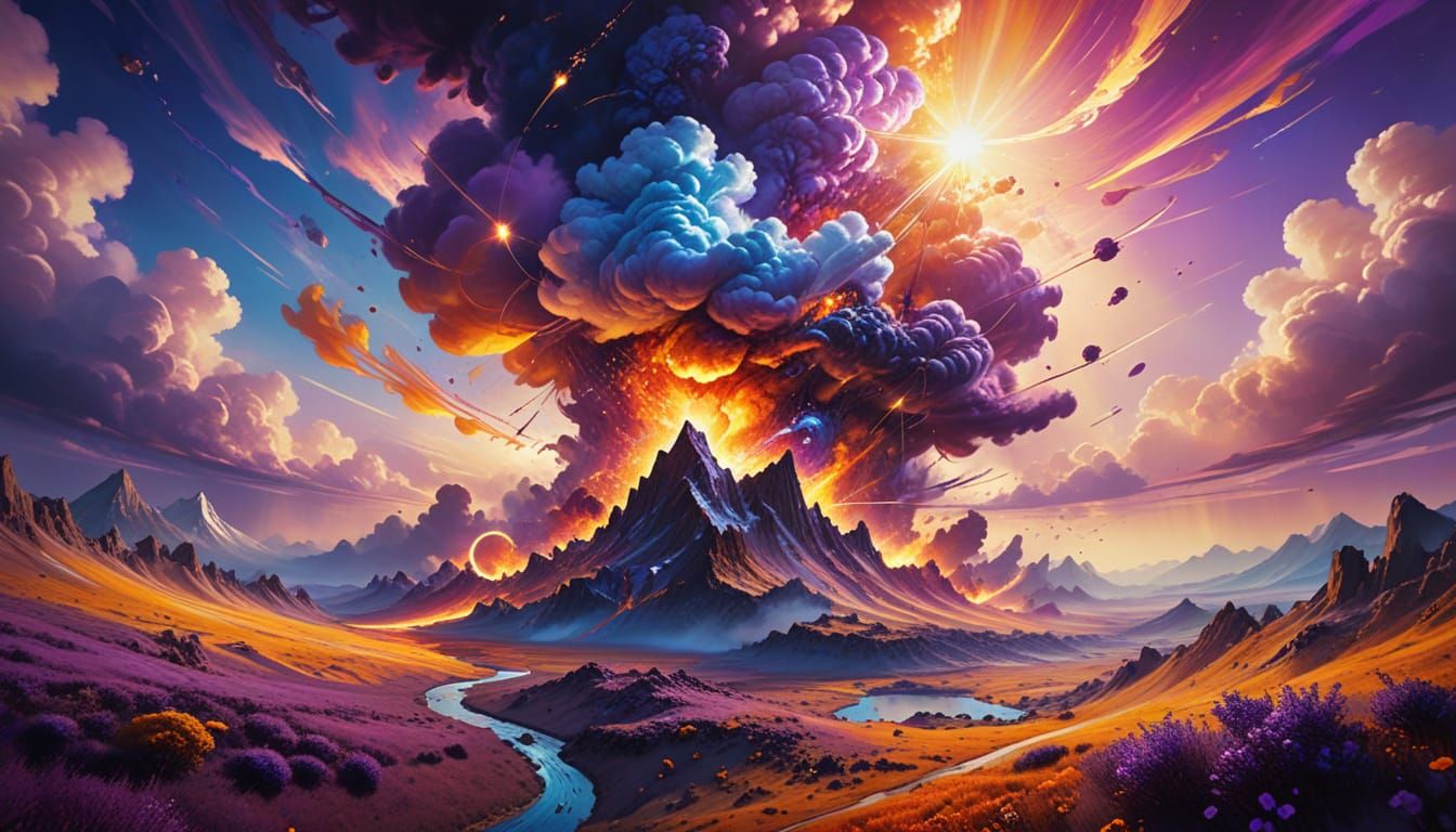 Surreal Revolutions in Dreamlike Landscape, Oil Painting