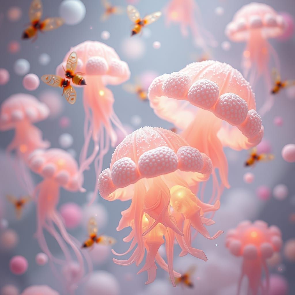 Marshmallow Jellyfish in Pastel Pop Art Dreamscape
