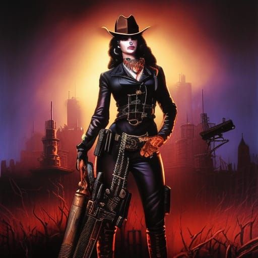 Dystopian Cowgirl Mercenary in Dark Academia Style