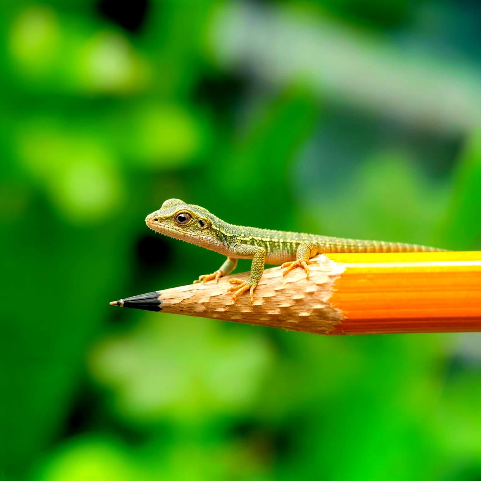 Tiny Lizard Perched on Pencil