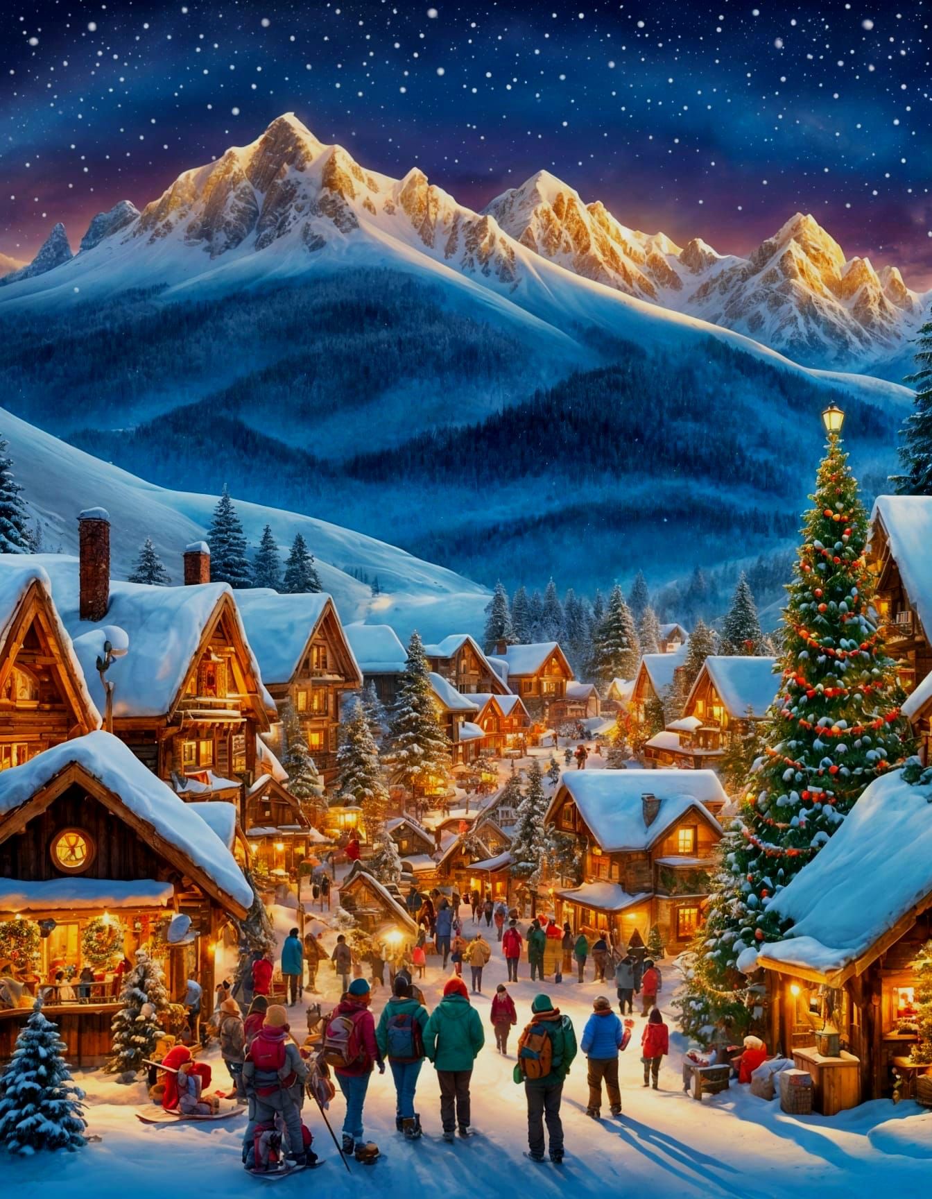 Idyllic Christmas Village at Dusk