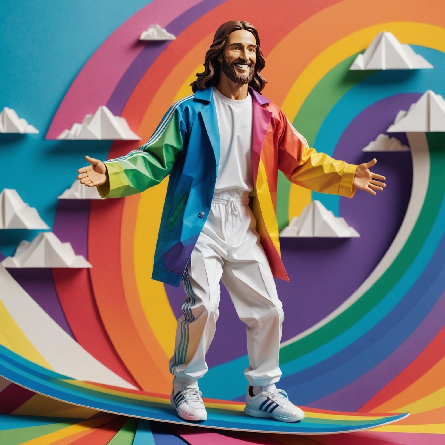 Htperdetailed Smiling Jesus christ in adidas tracksuit surfi...