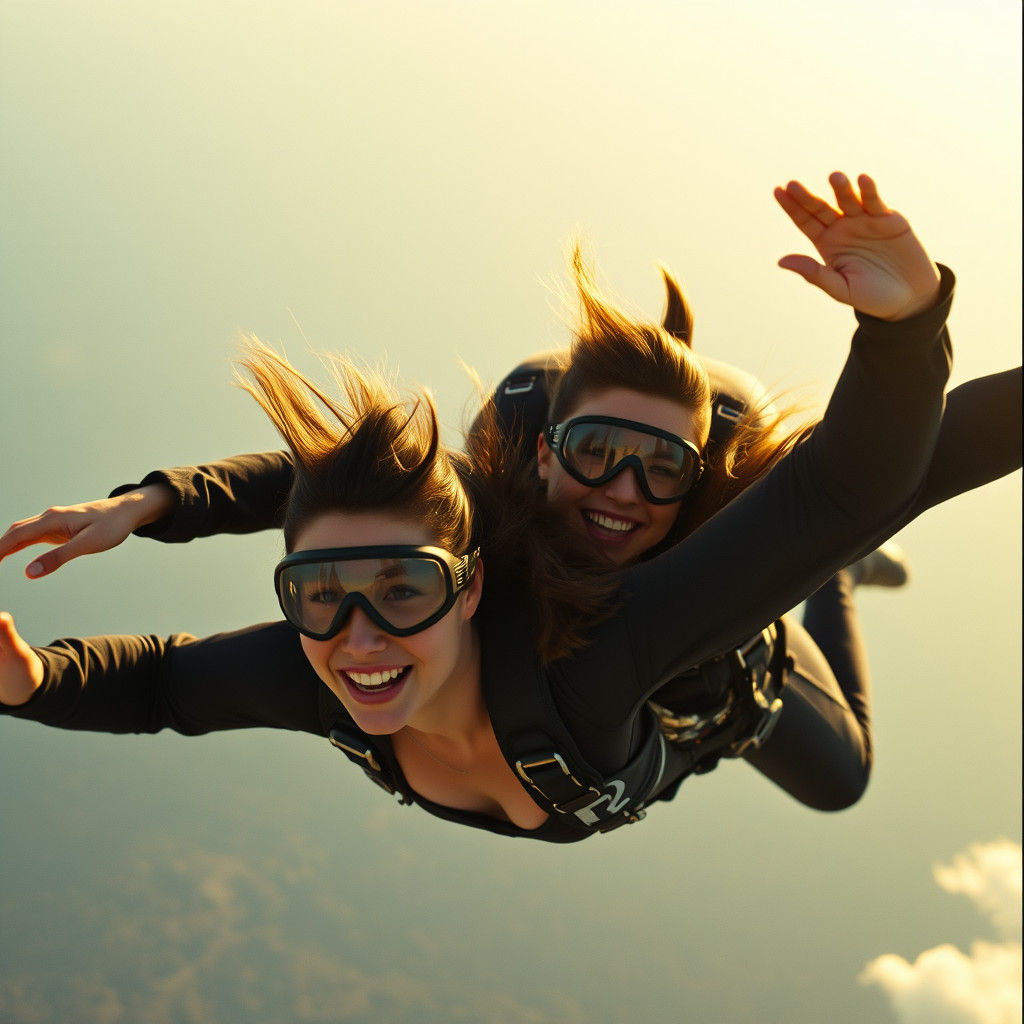 Skydiving Duo: Cinematic Freefall in Golden Light