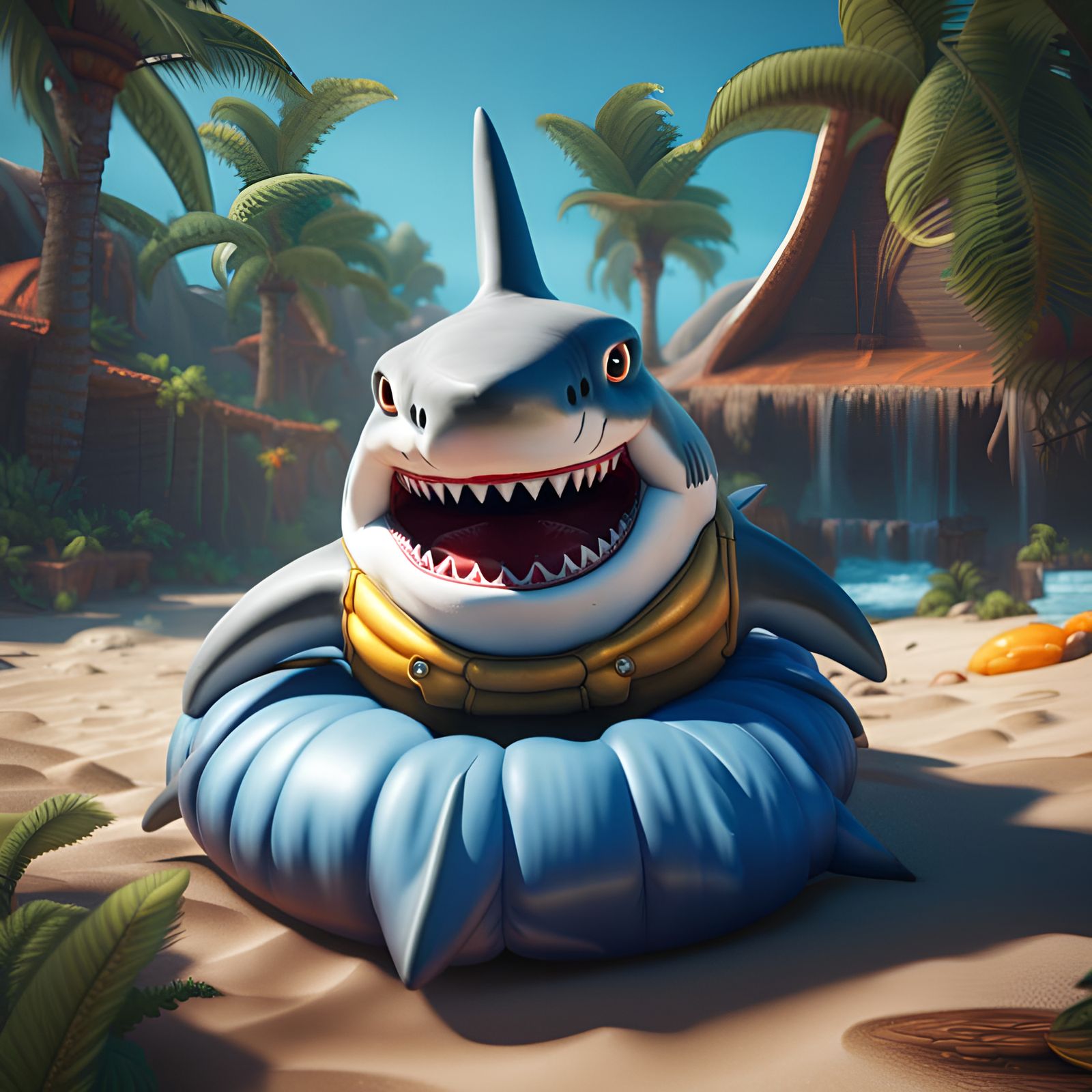 Shark Sunbathing: Detailed Fantasy Concept Art