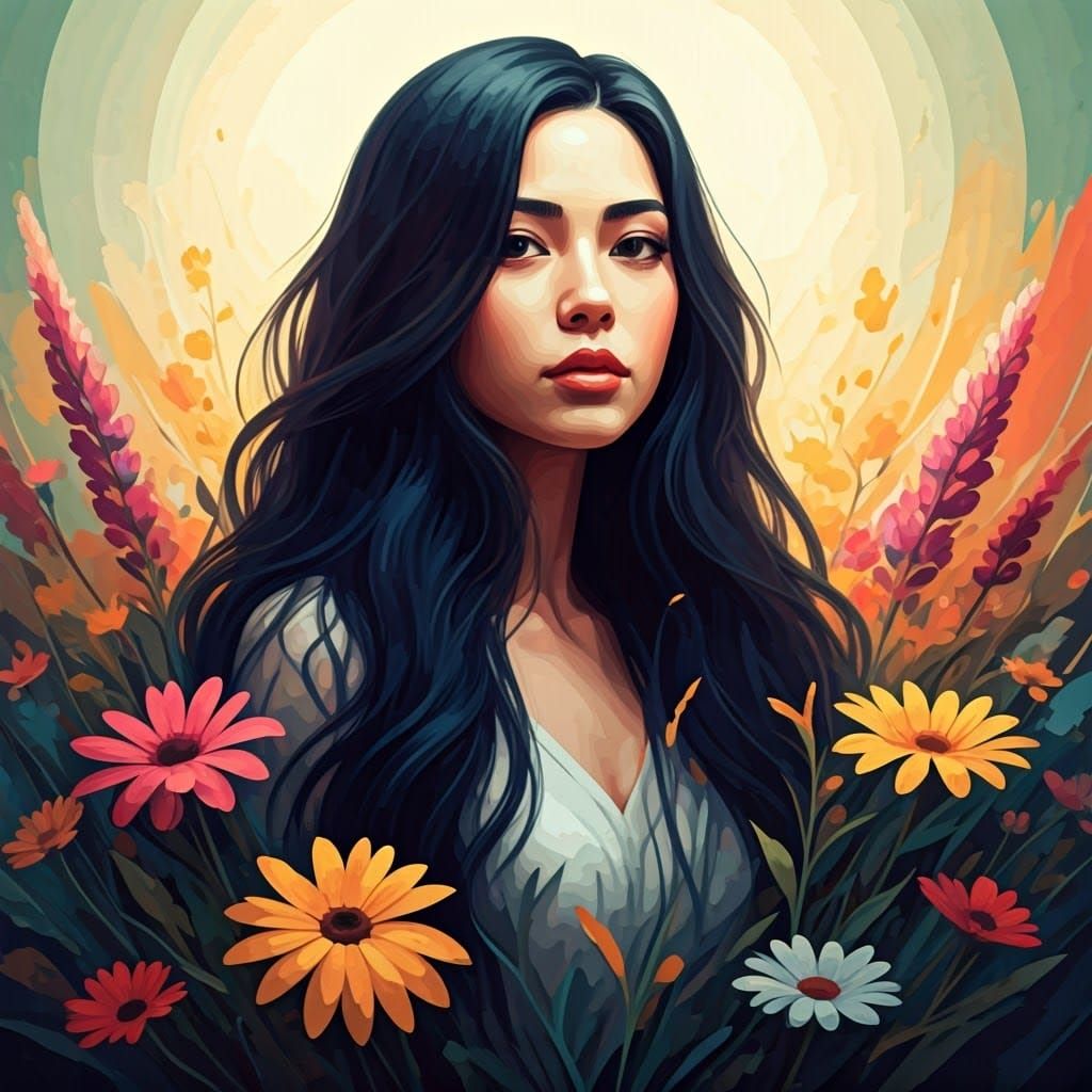 Woman in Wildflowers: Impressionist Digital Painting