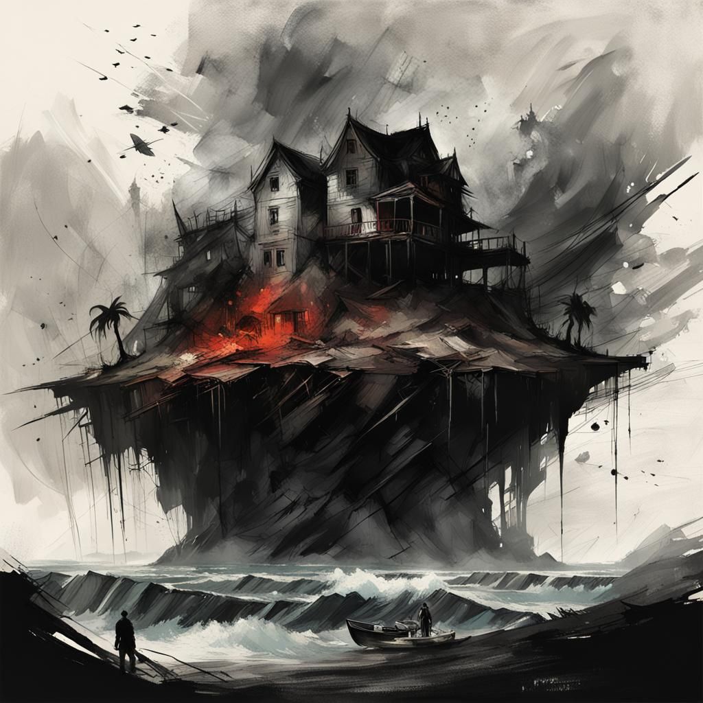 Stormy Island in Surreal Horror Style