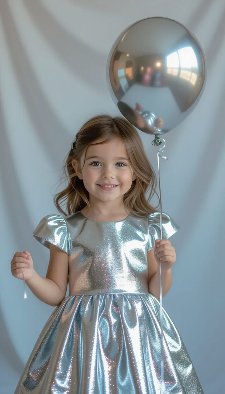 Metallic Girl with Balloon in Futuristic Style