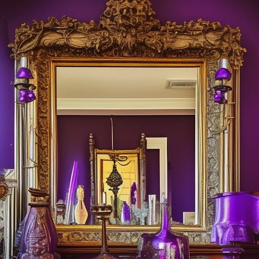 Ornate Gothic Mirror Radiating Purple Energy